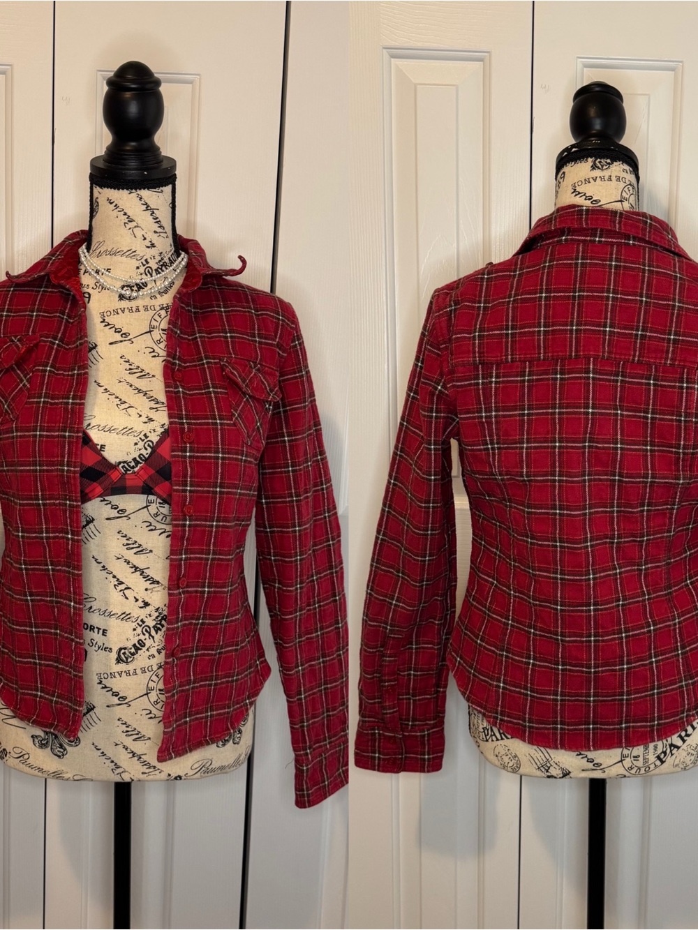 Abercrombie & Fitch Red Plaid Jean Jacket